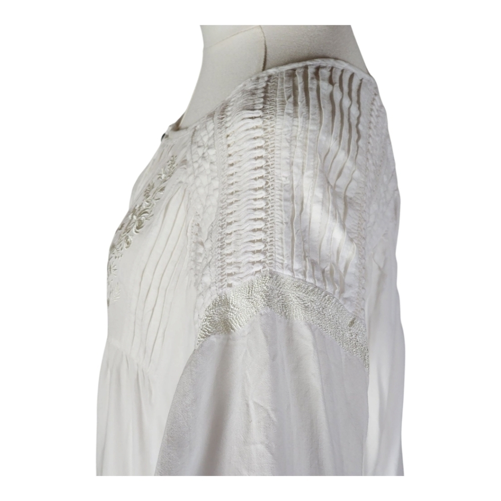 Tasha Polizzi White Embroidered Pintuck Lace Boho Tunic Blouse S - Picture 6 of 15
